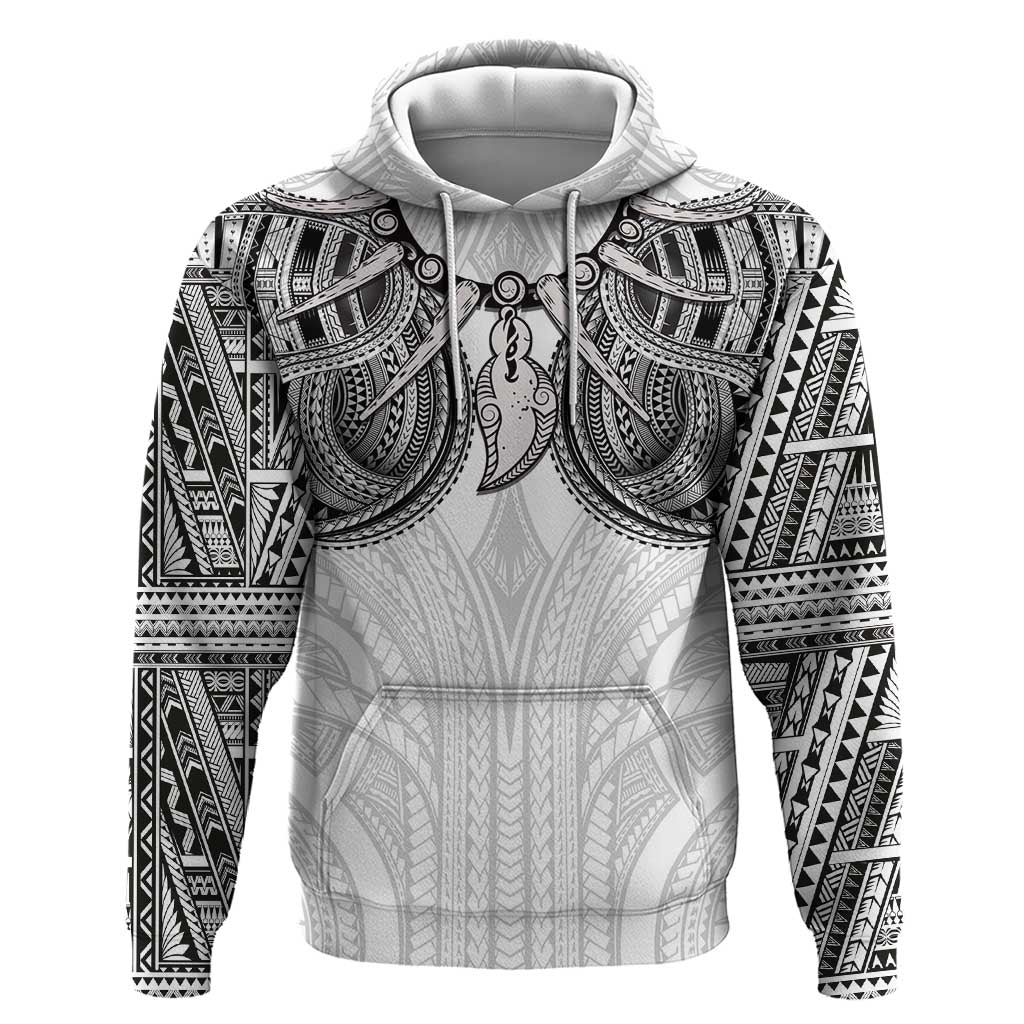 Samoan Traditional Art Tattoos Zip Hoodie Tatau Tribal Motifs with Ula Nifo White - Polynesian Pride