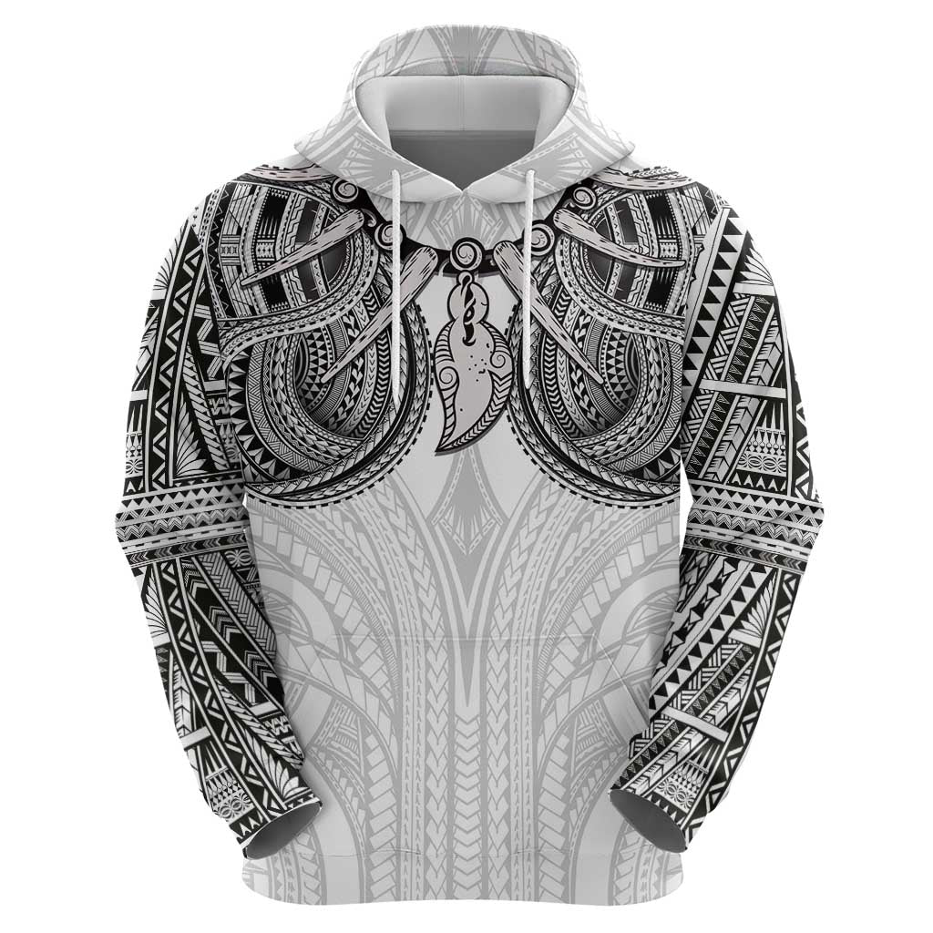 Samoan Traditional Art Tattoos Zip Hoodie Tatau Tribal Motifs with Ula Nifo White - Polynesian Pride