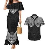 Samoan Traditional Art Tattoos Couples Matching Mermaid Dress and Hawaiian Shirt Tatau Roman Reigns Black Color - Polynesian Pride