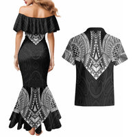 Samoan Traditional Art Tattoos Couples Matching Mermaid Dress and Hawaiian Shirt Tatau Roman Reigns Black Color - Polynesian Pride