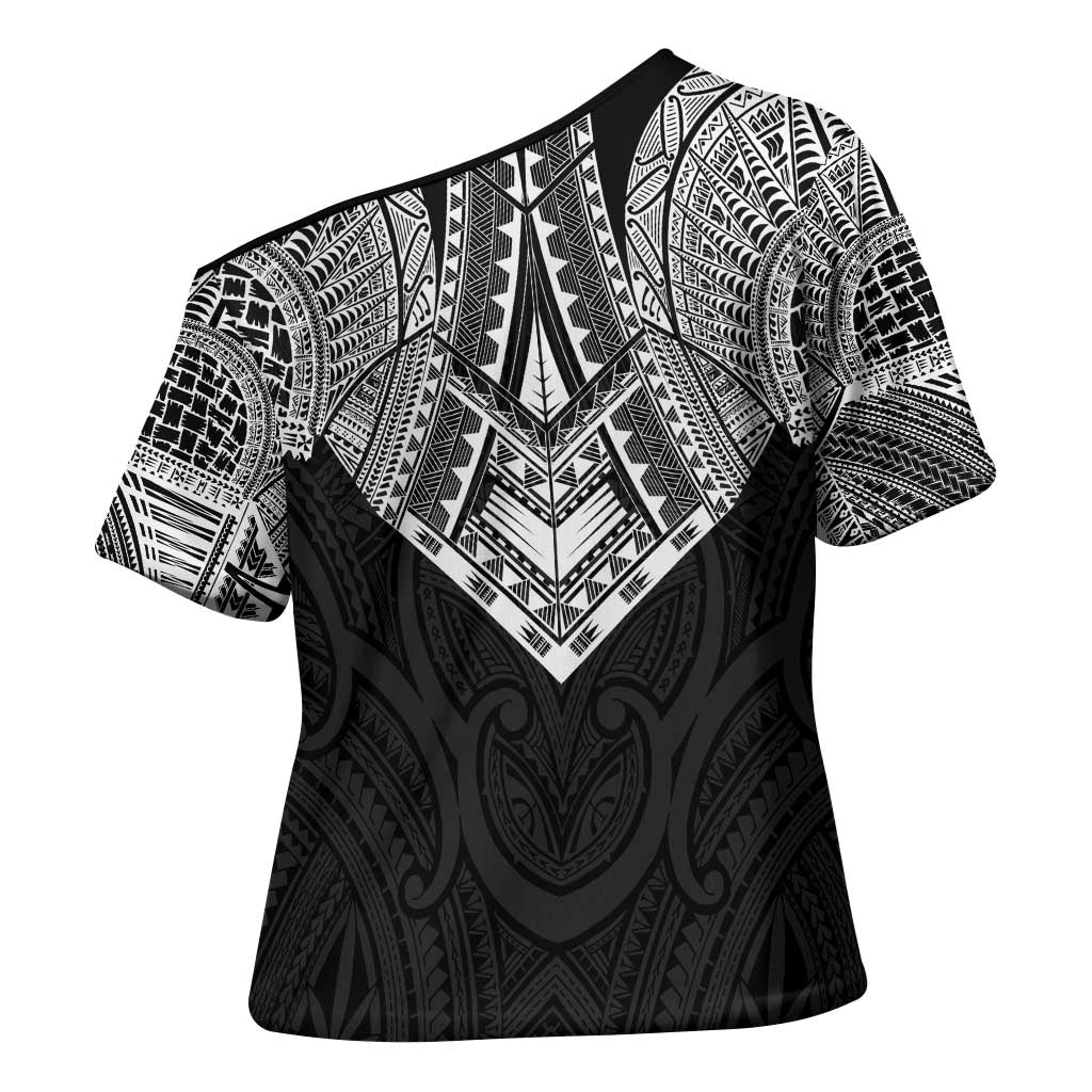Samoan Traditional Art Tattoos Cross Shoulder Shirt Tatau Roman Reigns Black Color - Polynesian Pride