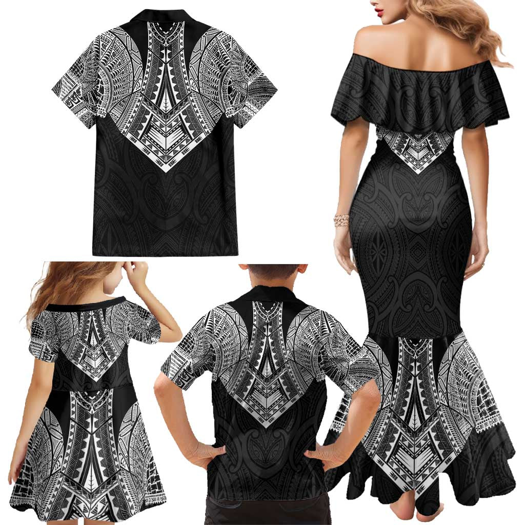Samoan Traditional Art Tattoos Family Matching Mermaid Dress and Hawaiian Shirt Tatau Roman Reigns Black Color - Polynesian Pride