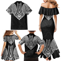 Samoan Traditional Art Tattoos Family Matching Mermaid Dress and Hawaiian Shirt Tatau Roman Reigns Black Color - Polynesian Pride