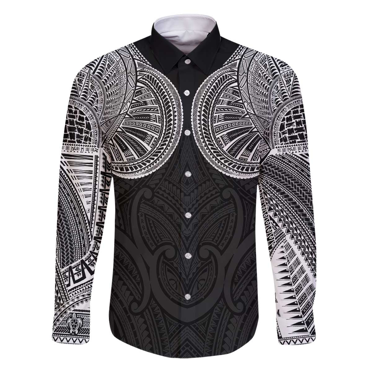 Samoan Traditional Art Tattoos Family Matching Off The Shoulder Long Sleeve Dress and Hawaiian Shirt Tatau Roman Reigns Black Color - Polynesian Pride