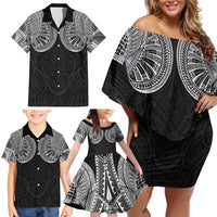 Samoan Traditional Art Tattoos Family Matching Off Shoulder Short Dress and Hawaiian Shirt Tatau Roman Reigns Black Color - Polynesian Pride