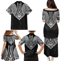 Samoan Traditional Art Tattoos Family Matching Puletasi and Hawaiian Shirt Tatau Roman Reigns Black Color - Polynesian Pride