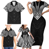 Samoan Traditional Art Tattoos Family Matching Short Sleeve Bodycon Dress and Hawaiian Shirt Tatau Roman Reigns Black Color - Polynesian Pride
