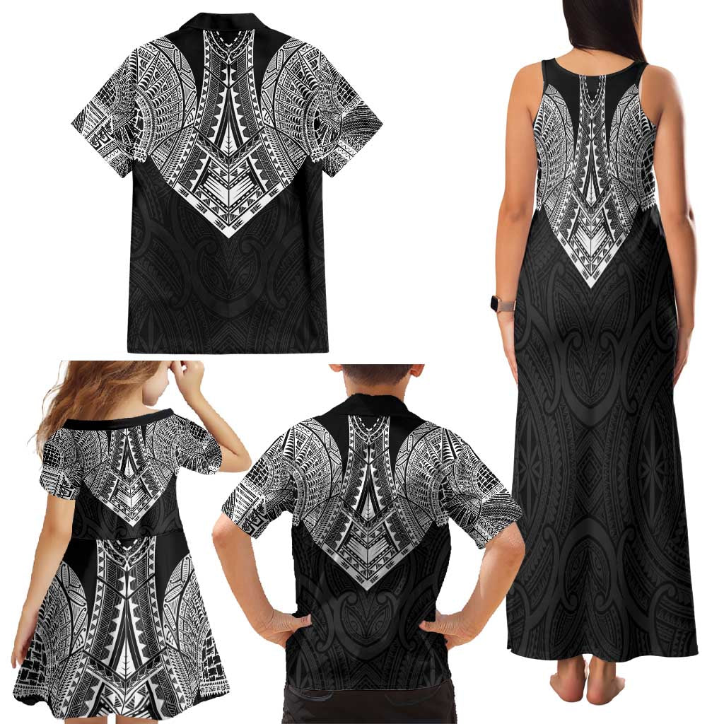 Samoan Traditional Art Tattoos Family Matching Tank Maxi Dress and Hawaiian Shirt Tatau Roman Reigns Black Color - Polynesian Pride