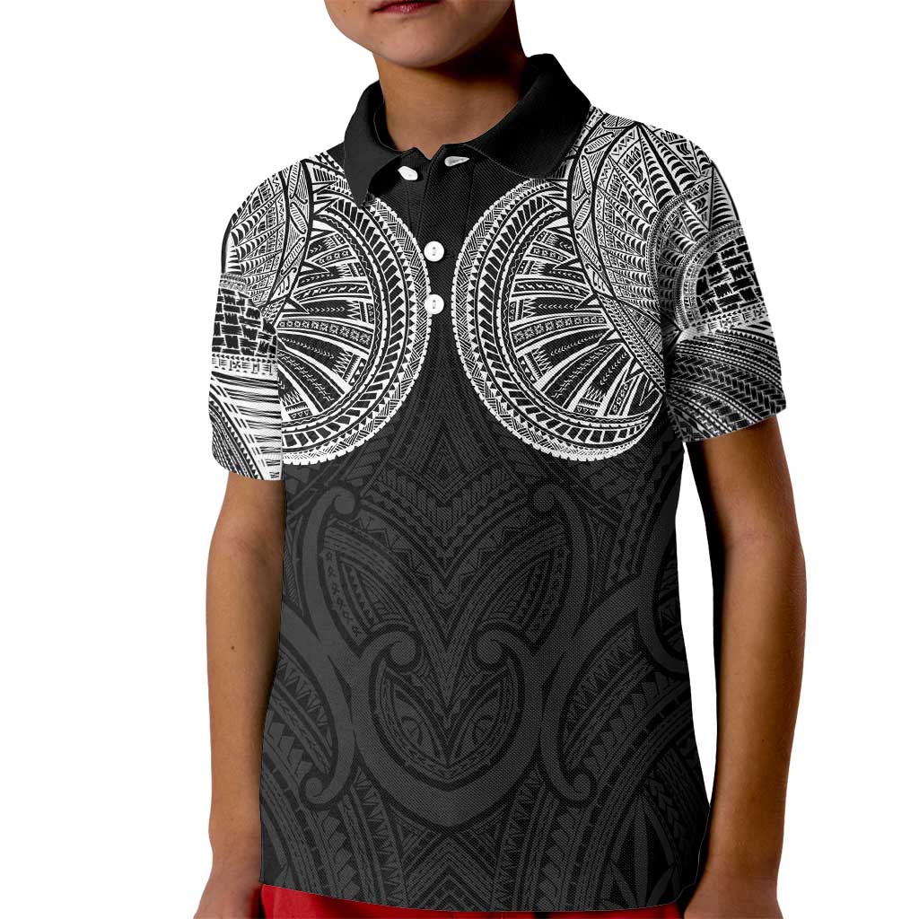 Samoan Traditional Art Tattoos Kid Polo Shirt Tatau Roman Reigns Black Color - Polynesian Pride