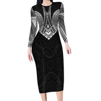 Samoan Traditional Art Tattoos Long Sleeve Bodycon Dress Tatau Roman Reigns Black Color - Polynesian Pride