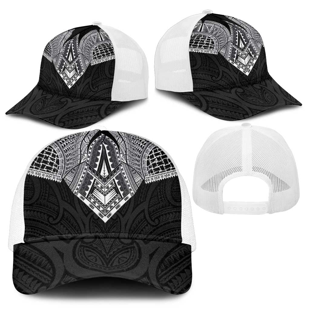 Samoan Traditional Art Tattoos Mesh Trucker Cap Tatau Roman Reigns Black Color - Polynesian Pride