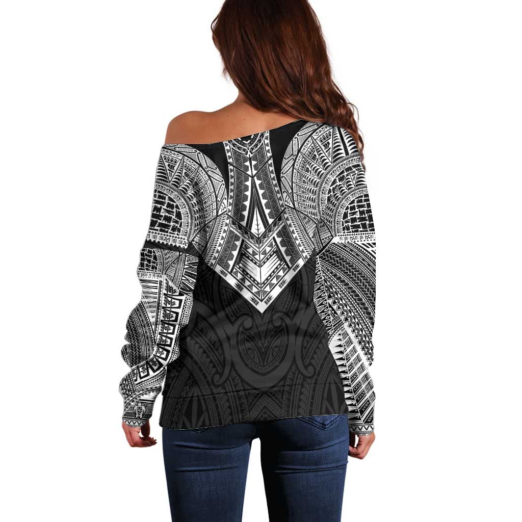 Samoan Traditional Art Tattoos Off Shoulder Sweater Tatau Roman Reigns Black Color - Polynesian Pride