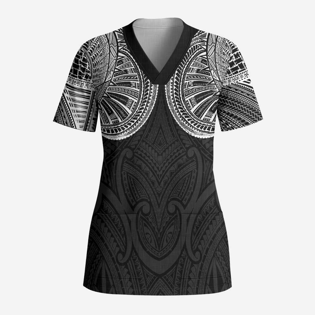 Samoan Traditional Art Tattoos Scrub Top Tatau Roman Reigns Black Color - Polynesian Pride