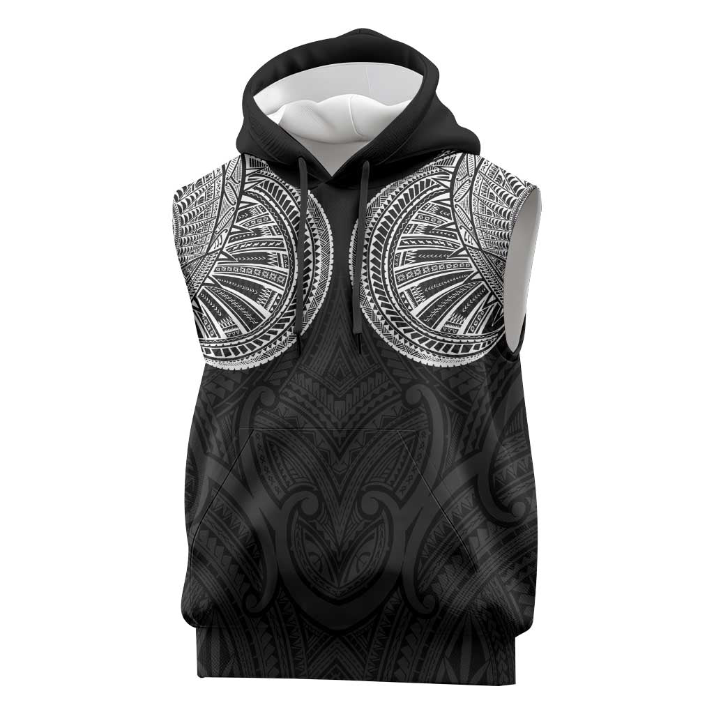 Samoan Traditional Art Tattoos Sleeveless Hoodie Tatau Roman Reigns Black Color - Polynesian Pride