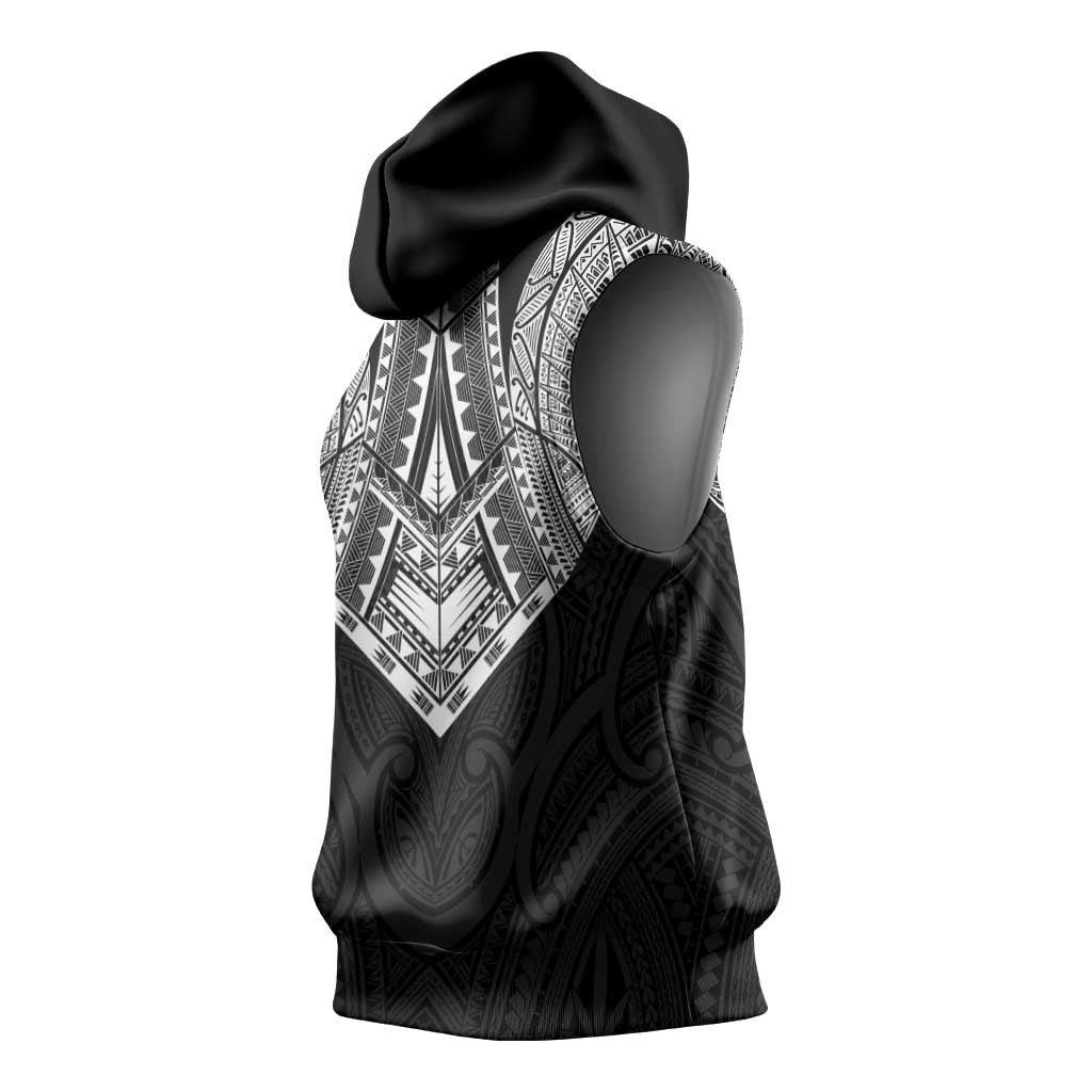 Samoan Traditional Art Tattoos Sleeveless Hoodie Tatau Roman Reigns Black Color - Polynesian Pride