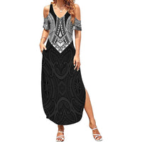 Samoan Traditional Art Tattoos Summer Maxi Dress Tatau Roman Reigns Black Color - Polynesian Pride