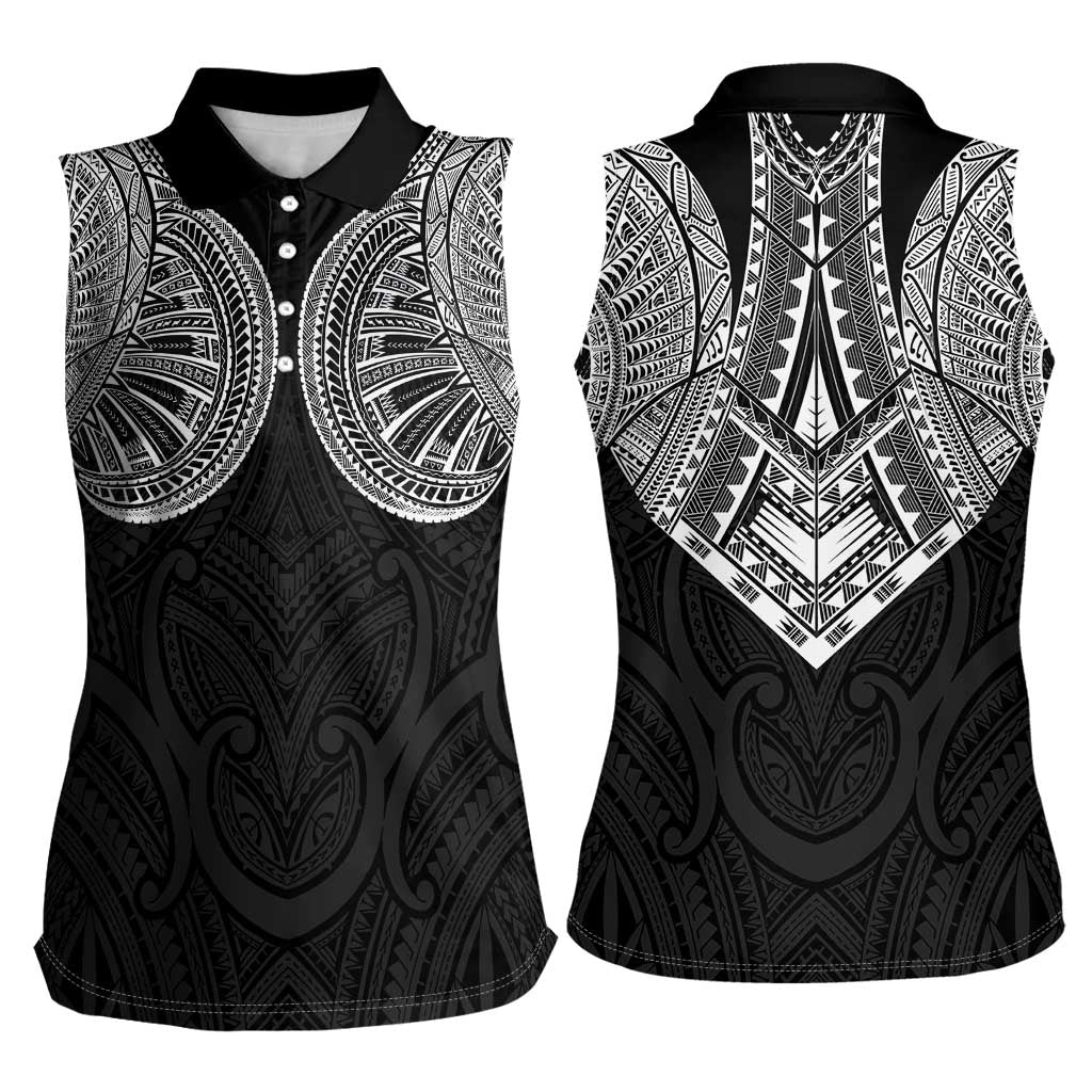 Samoan Traditional Art Tattoos Women Sleeveless Polo Shirt Tatau Roman Reigns Black Color - Polynesian Pride