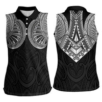 Samoan Traditional Art Tattoos Women Sleeveless Polo Shirt Tatau Roman Reigns Black Color - Polynesian Pride