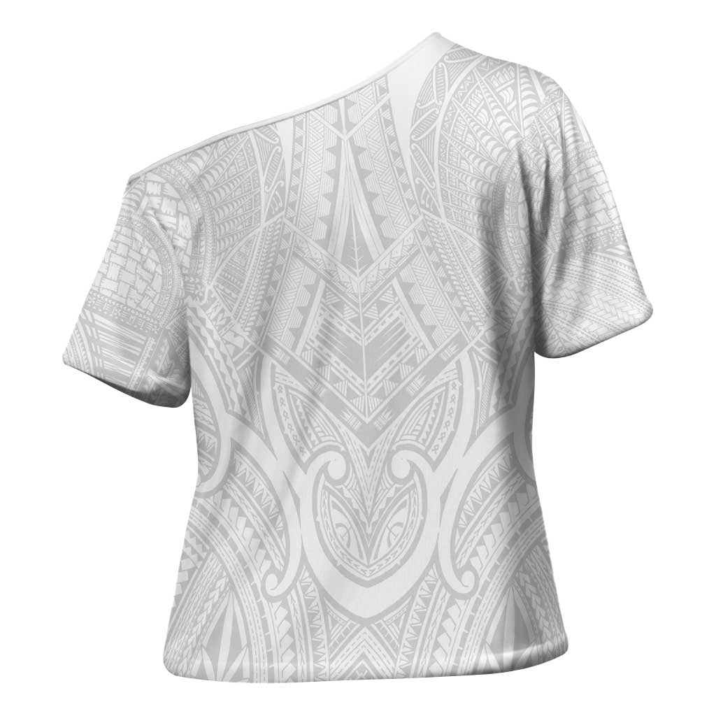 Samoan Traditional Art Tattoos Cross Shoulder Shirt Tatau Roman Reigns White Color - Polynesian Pride