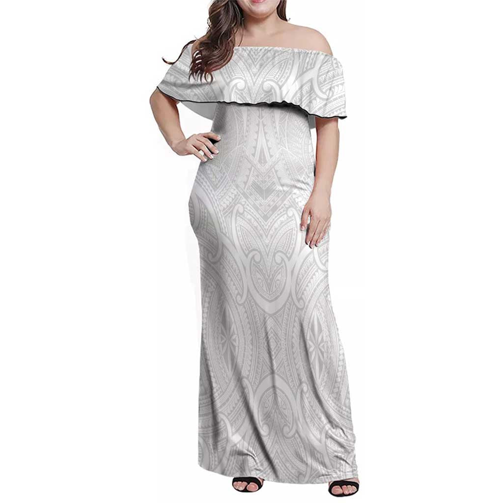 Samoan Traditional Art Tattoos Family Matching Off Shoulder Maxi Dress and Hawaiian Shirt Tatau Roman Reigns White Color - Polynesian Pride