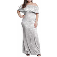 Samoan Traditional Art Tattoos Family Matching Off Shoulder Maxi Dress and Hawaiian Shirt Tatau Roman Reigns White Color - Polynesian Pride