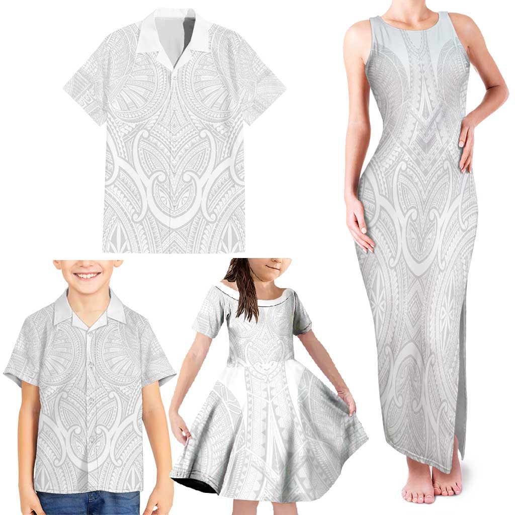 Samoan Traditional Art Tattoos Family Matching Tank Maxi Dress and Hawaiian Shirt Tatau Roman Reigns White Color - Polynesian Pride