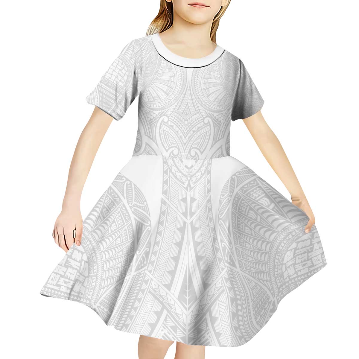 Samoan Traditional Art Tattoos Kid Short Sleeve Dress Tatau Roman Reigns White Color - Polynesian Pride