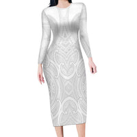 Samoan Traditional Art Tattoos Long Sleeve Bodycon Dress Tatau Roman Reigns White Color - Polynesian Pride