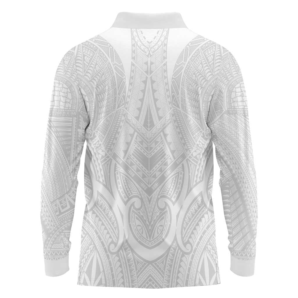 Samoan Traditional Art Tattoos Long Sleeve Polo Shirt Tatau Roman Reigns White Color - Polynesian Pride