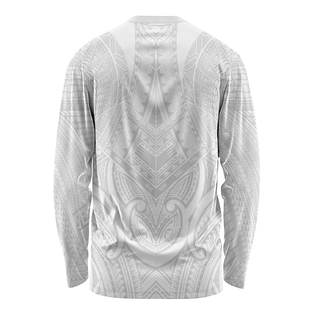 Samoan Traditional Art Tattoos Long Sleeve Shirt Tatau Roman Reigns White Color - Polynesian Pride