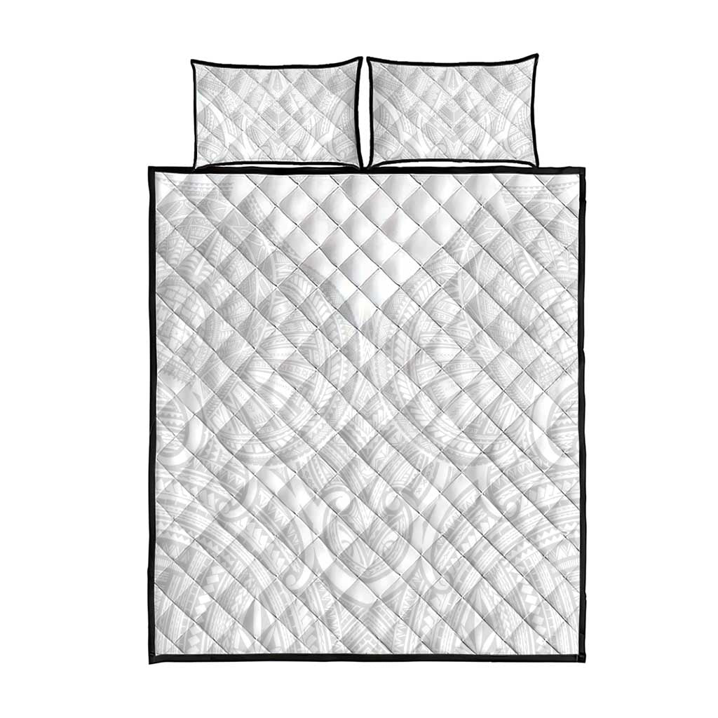 Samoan Traditional Art Tattoos Quilt Bed Set Tatau Roman Reigns White Color - Polynesian Pride