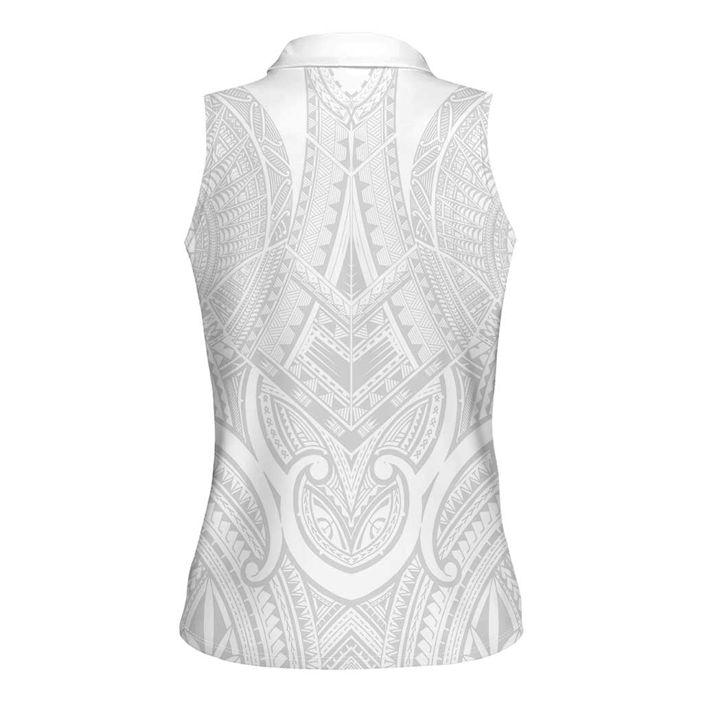 Samoan Traditional Art Tattoos Women Sleeveless Polo Shirt Tatau Roman Reigns White Color - Polynesian Pride