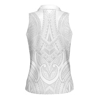 Samoan Traditional Art Tattoos Women Sleeveless Polo Shirt Tatau Roman Reigns White Color - Polynesian Pride