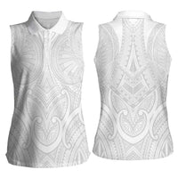 Samoan Traditional Art Tattoos Women Sleeveless Polo Shirt Tatau Roman Reigns White Color - Polynesian Pride