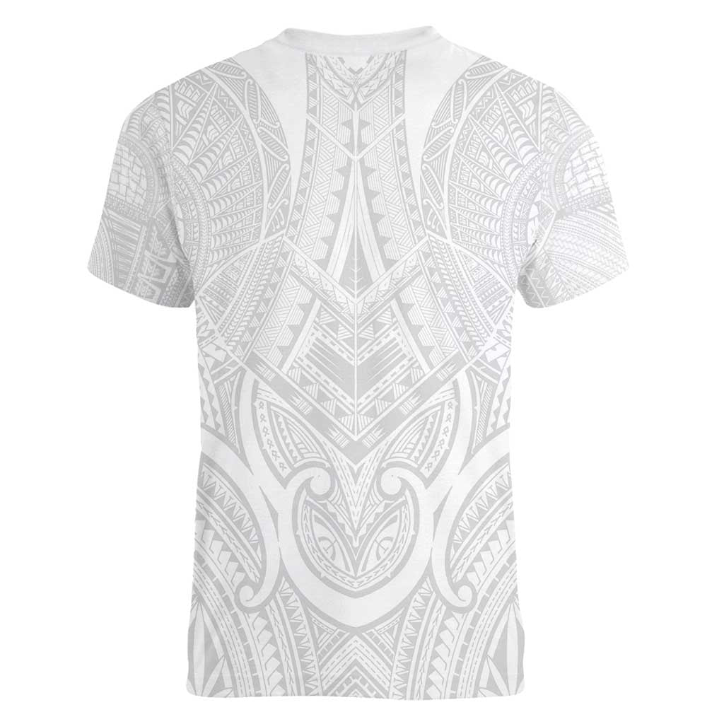 Samoan Traditional Art Tattoos Women V-Neck T-Shirt Tatau Roman Reigns White Color - Polynesian Pride