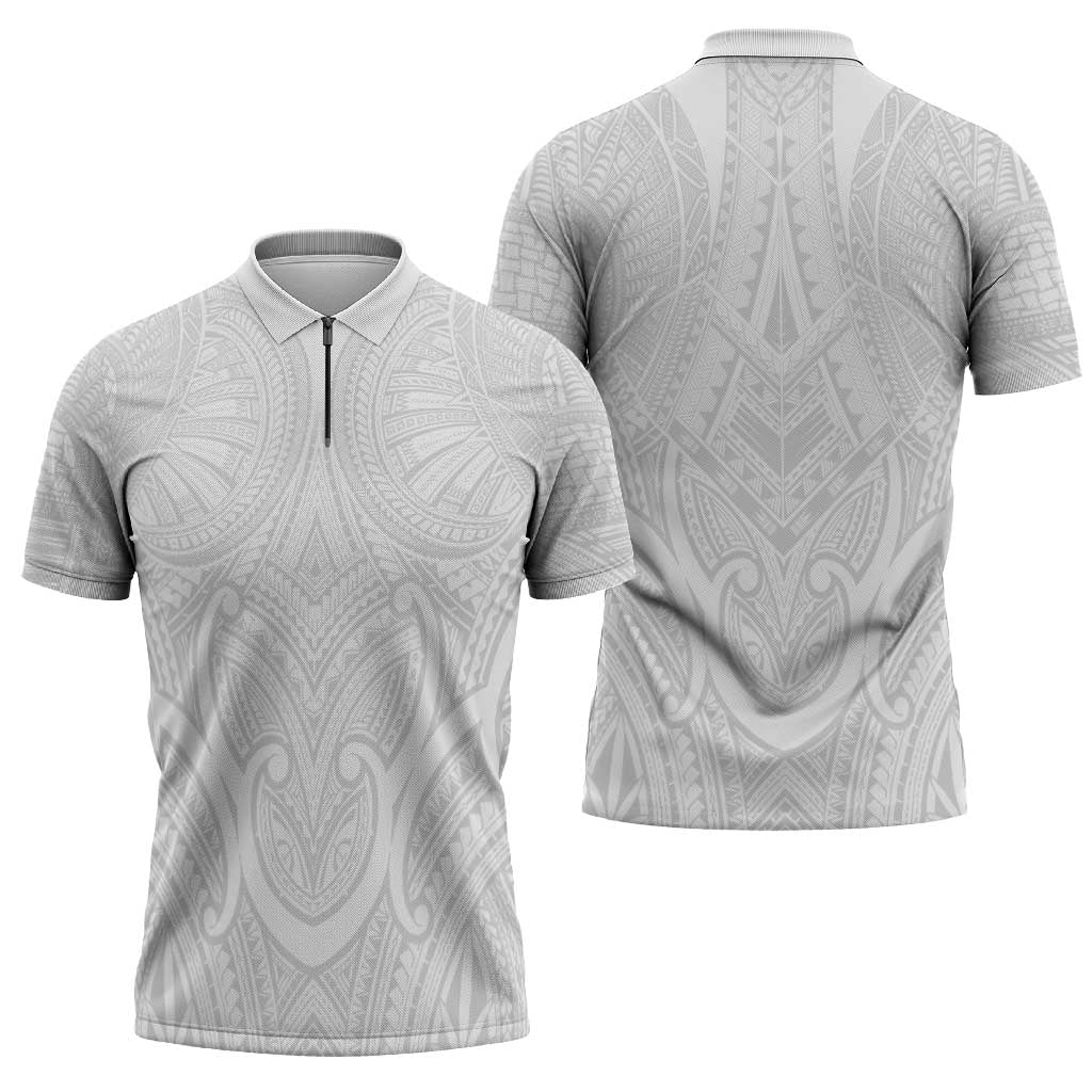 Samoan Traditional Art Tattoos Zipper Polo Shirt Tatau Roman Reigns White Color - Polynesian Pride