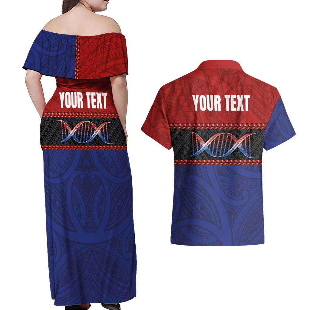 Personalised Samoan DNA-Proud of Samoa Couples Matching Off Shoulder Maxi Dress and Hawaiian Shirt Polynesian Patterns - Polynesian Pride