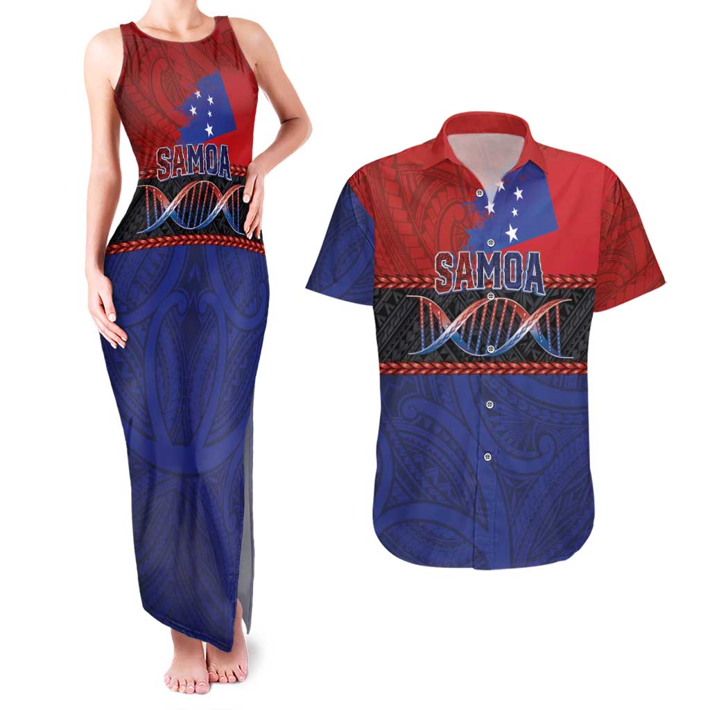 Personalised Samoan DNA-Proud of Samoa Couples Matching Tank Maxi Dress and Hawaiian Shirt Polynesian Patterns - Polynesian Pride