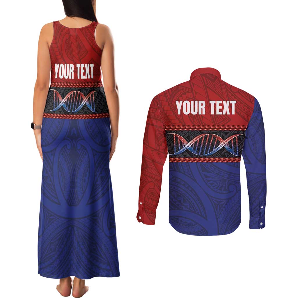 Personalised Samoan DNA-Proud of Samoa Couples Matching Tank Maxi Dress and Long Sleeve Button Shirt Polynesian Patterns - Polynesian Pride
