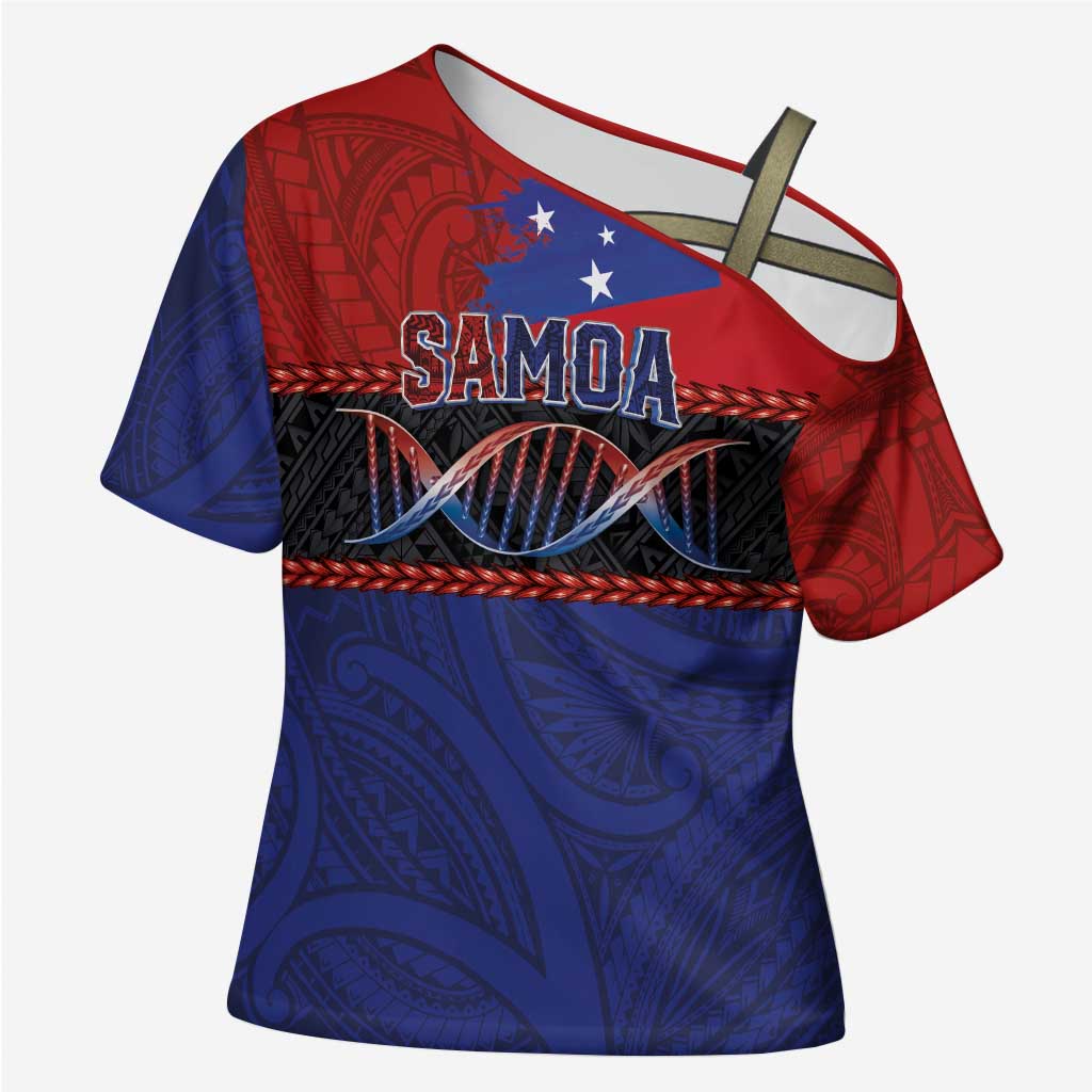 Personalised Samoan DNA-Proud of Samoa Cross Shoulder Shirt Polynesian Patterns - Polynesian Pride