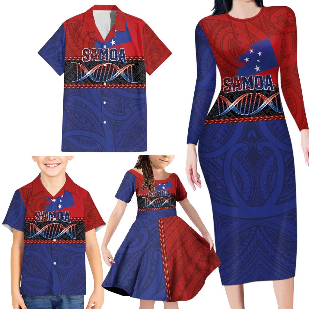 Personalised Samoan DNA-Proud of Samoa Family Matching Long Sleeve Bodycon Dress and Hawaiian Shirt Polynesian Patterns - Polynesian Pride