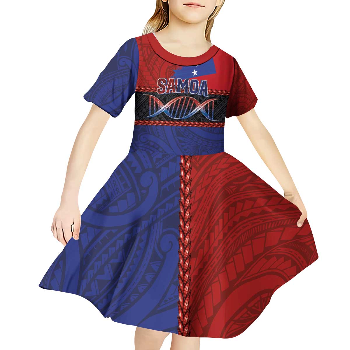 Personalised Samoan DNA-Proud of Samoa Kid Short Sleeve Dress Polynesian Patterns - Polynesian Pride