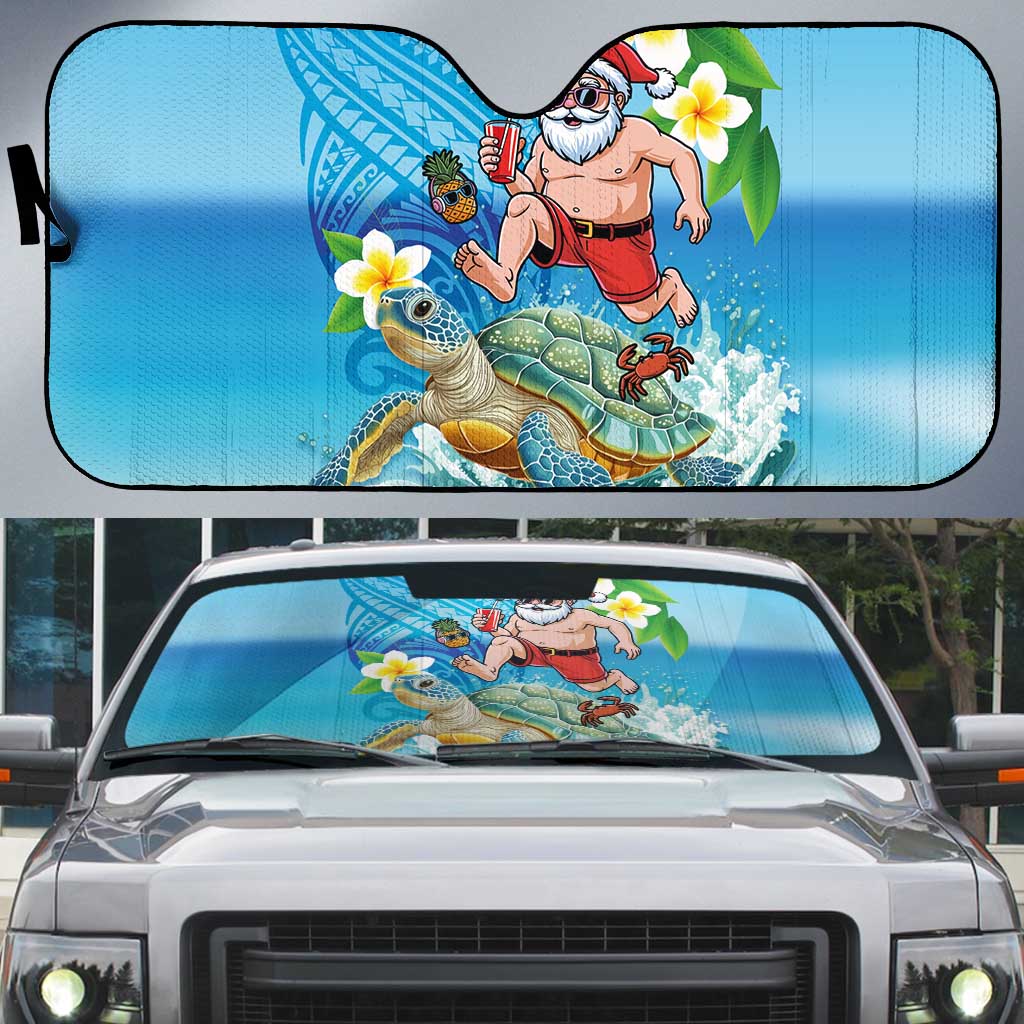 Polynesian Merry Christmas Auto Sun Shade Funny Santa with Sea Turtle Beach Plumeria - Polynesian Pride