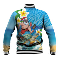 Polynesian Merry Christmas Baseball Jacket Funny Santa with Sea Turtle Beach Plumeria - Polynesian Pride