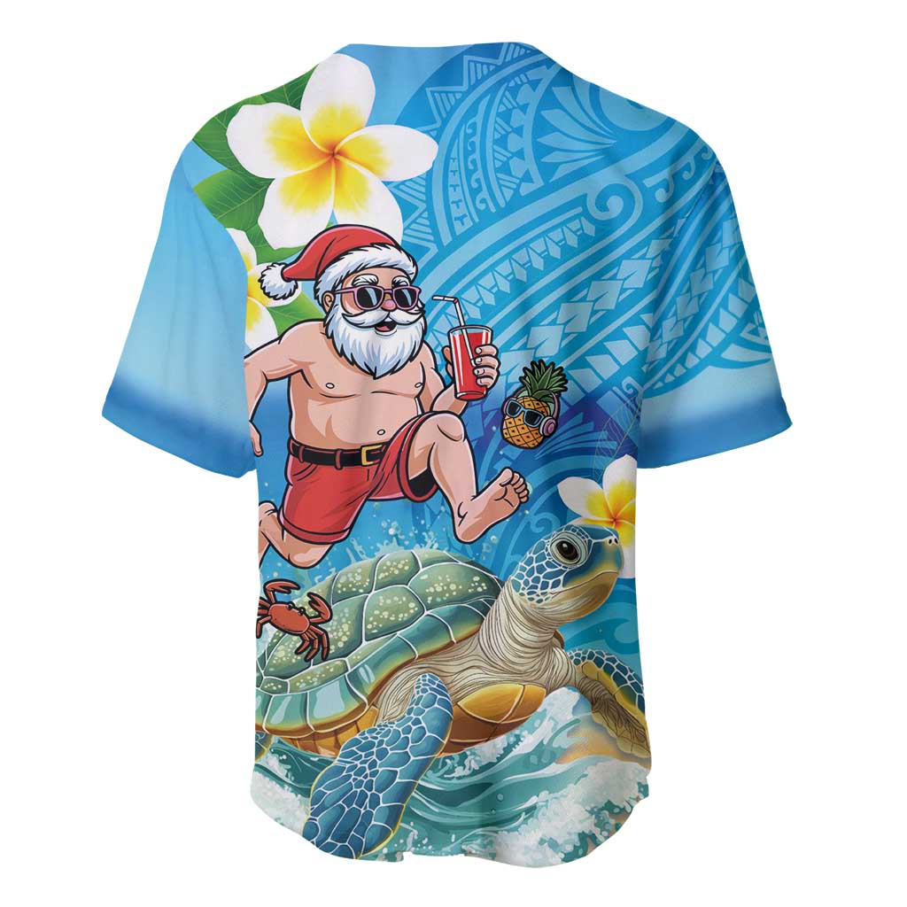 Polynesian Merry Christmas Baseball Jersey Funny Santa with Sea Turtle Beach Plumeria - Polynesian Pride