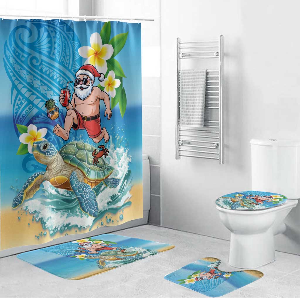 Polynesian Merry Christmas Bathroom Set Funny Santa with Sea Turtle Beach Plumeria - Polynesian Pride