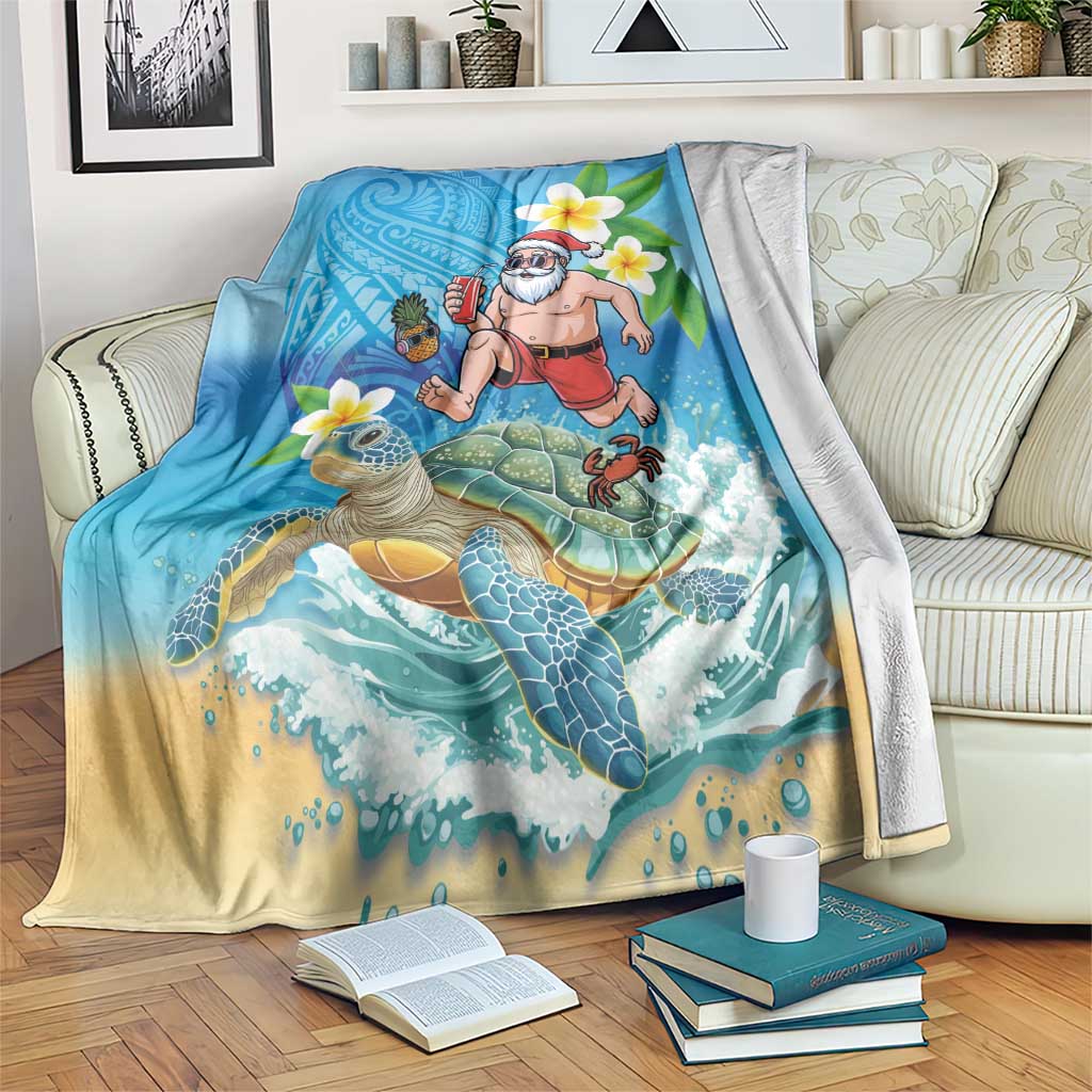 Polynesian Merry Christmas Blanket Funny Santa with Sea Turtle Beach Plumeria - Polynesian Pride
