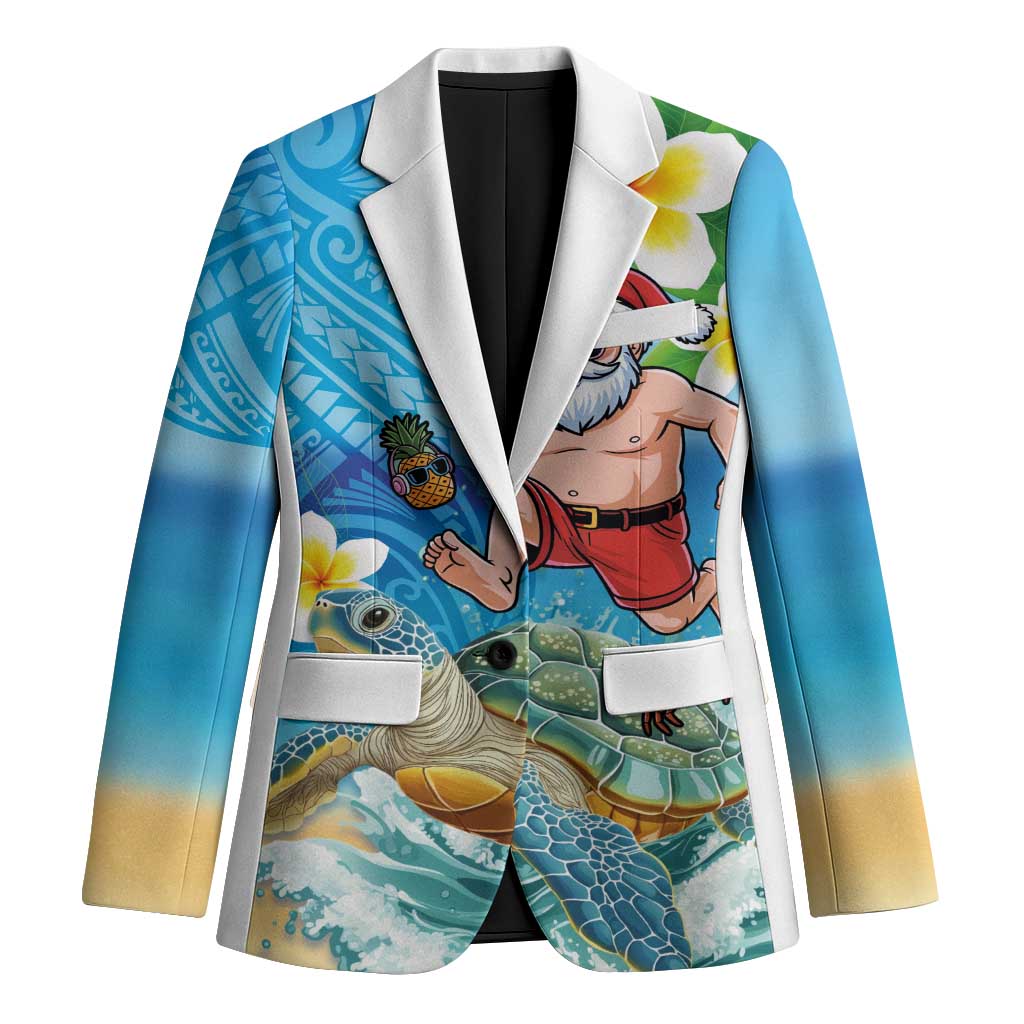Polynesian Merry Christmas Blazer Funny Santa with Sea Turtle Beach Plumeria - Polynesian Pride