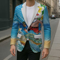 Polynesian Merry Christmas Blazer Funny Santa with Sea Turtle Beach Plumeria - Polynesian Pride