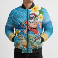 Polynesian Merry Christmas Bomber Puffer Jacket Funny Santa with Sea Turtle Beach Plumeria - Polynesian Pride